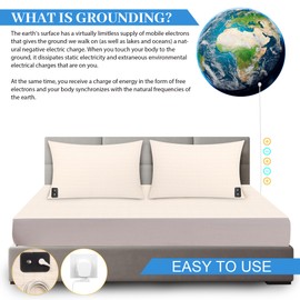 HUNAIGEE Grounding Sheet Earthing UK Conductive Grounding Bed Sheet with UK Cord Grounding Mat for Better Sleep 99x203cm Silver Fiber Organic Cotton Sleep Therapy Beige