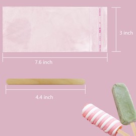 300 Pieces Popsicle Sticks and Bags Set Popsicle Wrappers Self Seal Plastic Popsicle Bags Ice Cream Bags Wrapper with Popsicle Sticks Wooden