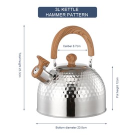 3L Tea Kettle Whistling Tea Kettle Stainless Steel Teapot with Cool Grip for Boiling Water，Coffee, Tea, Milk etc（Silver）