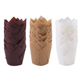 Ruisita 150 Pieces Mini Baking Cups Tulip Baking Cups Cupcake Liners Muffin Liners for Wedding, Birthday, Christmas, Baby Shower Parties (Brown, Natural, White)
