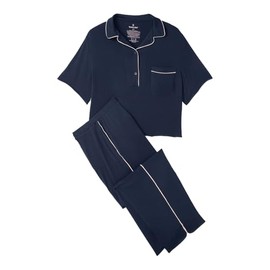 Tommy John Women's Short Sleeve Sleep Top and Pant Set (Dress Blues, Small)