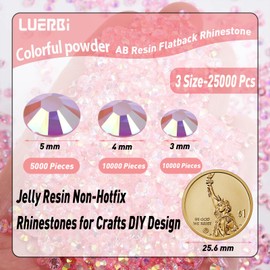 25000Pcs Light Pink AB Rhinestones Flatback Bulk, 3mm/4mm/5mm Non-Hotfix Crystal Round Jelly Rhinestones for Crafts Makeup Nails Face Tumblers Clothes Shoes Handmade Decoration