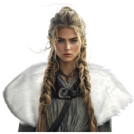 Viking Fur Shawl Collar Medieval Faux Fur Mantle Shoulder Wrap for Women Viking Costume Accessory-White