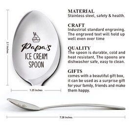 Papa's Ice Cream Spoon Gifts - Father's Day & Birthday Gifts for Grandpa, Engraved Stainless Steel Spoons