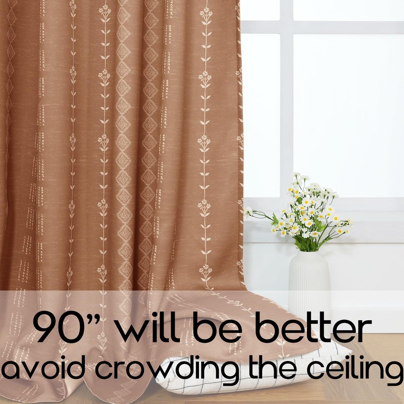 90 Inch Long Moody Boho Blackout Curtains, Terra Cotta Floral