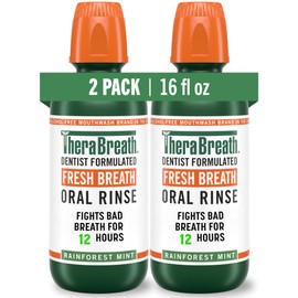 TheraBreath Fresh Breath Mouthwash, Rainforest Mint, Alcohol-Free, 16 Fl Oz (2-Pack)