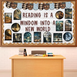 Reading Bulletin Board Set Positive Classroom Decorations Reading is A Window Into A New World Fairy Theme Cutouts for Back to School Library Home Office Decor Teacher Student Magic Party Decoration