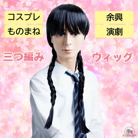 GLOBAL BOX Braid Wig, Pigtail, Wig, Bangs, Black Hair, Fun, Cosplay, Costume, Adult, One Size Fits Most, Acrylic