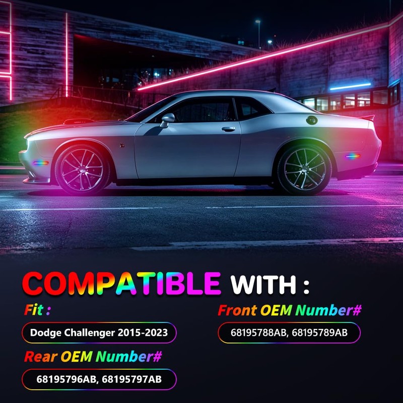 ATROVI RGB LED Side Marker Lights Replacement for Dodge Challenger
