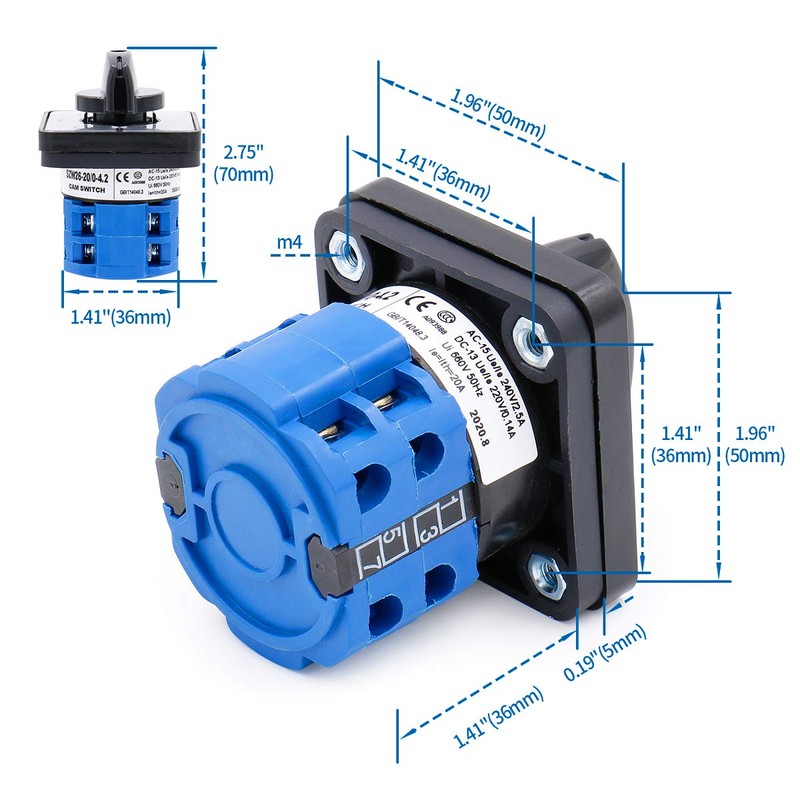 Baomain Cam Changeover Switch AC 660V 20A 8 Terminals 5