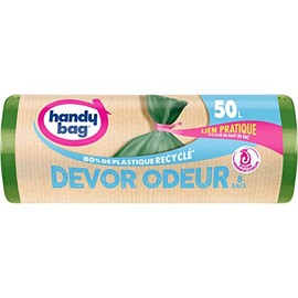 Handy Bag Bin Liners, 50 Litres, 80% Recycled Plastic, Practical Cord Closure, 3-Layer, Leak-Proof, 68 x 80 cm