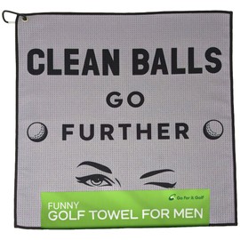 Clean Balls Go Further Golf Towel - Funny Golf Towel for Men, Golf Towel for Golf Bag, Golf Ball Towel, Golfers Accessories, Golf Club Cleaner for Golf Lovers - 19"x19" (Grey)
