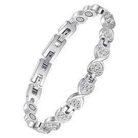 Jecanori Magnetic Bracelets for Women, Ultra Strength 3800 Gauss Stainless Steel Magnet Bracelet, Heart Crystal Bracelet with Sizing Tool