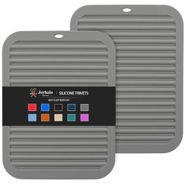 Joyhalo Trivets for Hot Dishes - Hot Pads for Kitchen, Silicone Trivets for Hot Pots and Pans, Hot Plates to Protect Table, Quartz Countertops Heat Resistance to 480°F, Set of 2, Grey