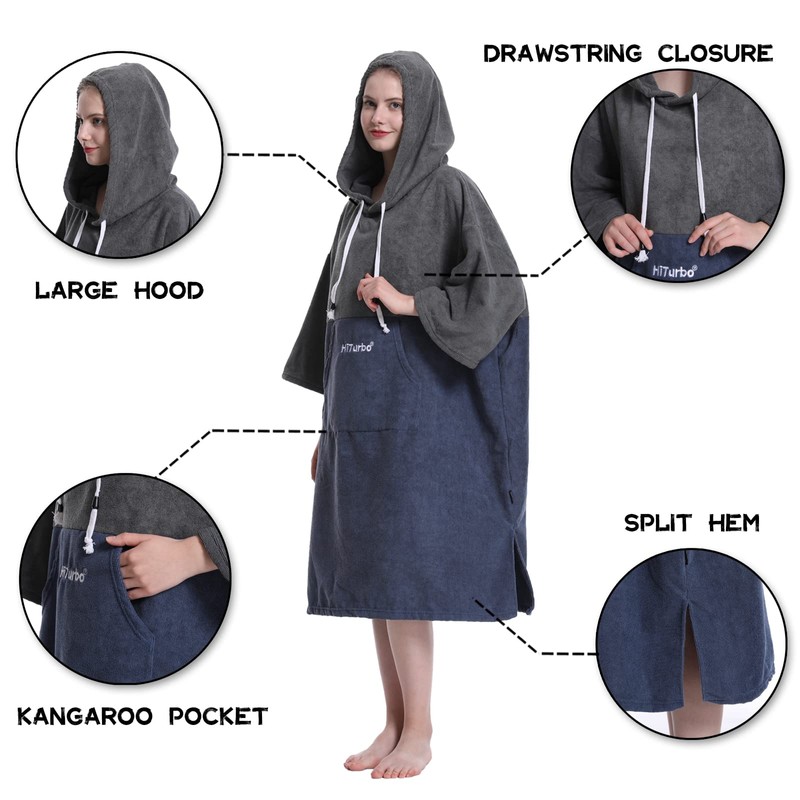 Hiturbo Changing Robe, Absorbent Quick Dry Surf Poncho, 3/4 Sleeve
