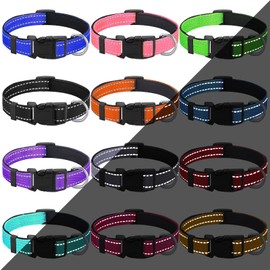 Sanwuta 12 Pcs Reflective Puppy Dog Collars Bulk for Litter Small Medium Boys Dogs Adjustable Safety Nylon Collars with Locking Buckle Soft Padded Breathable Puppy Collar for Dogs Cats Pets(Small)