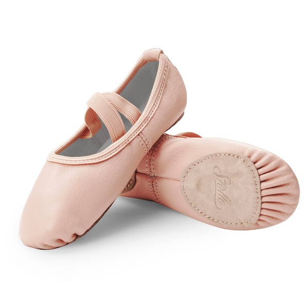 Stelle Ballet Shoes for Girls Dance Slippers Genuine Leather Ballerina Shoes for Toddler/Little Kid/Big Kid(3ML, Ballet Pink No-tie)