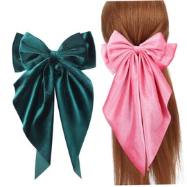 PACKOVE 2pcs Large Velvet Hair Bows with Long Tails Cute Hair Accessories for Ponytails and Braids Secure Clips for Stylish Updos Soft and Elegant