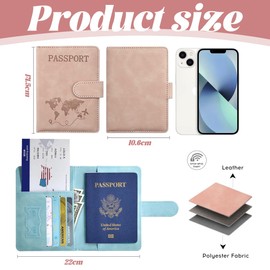 KEWUF 2 Stück Reisepasshüllen, Reisepasshülle aus PU-Leder, Hülle Reisepass mit RFID-Blocker, Reise Tasche für Reisepass Kreditkarten Personalausweise, Ticketkarte, Bordkarten (Rosa, Blau)