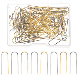 100 PCS U Shaped Fork Pins for Sewing U-Pins, Needlecrafts Double Blocking Multipurpose Straight Pins for Fabric Quilting Jewelry DIY Sewing Craft Making, Gold/Silver/0.9"