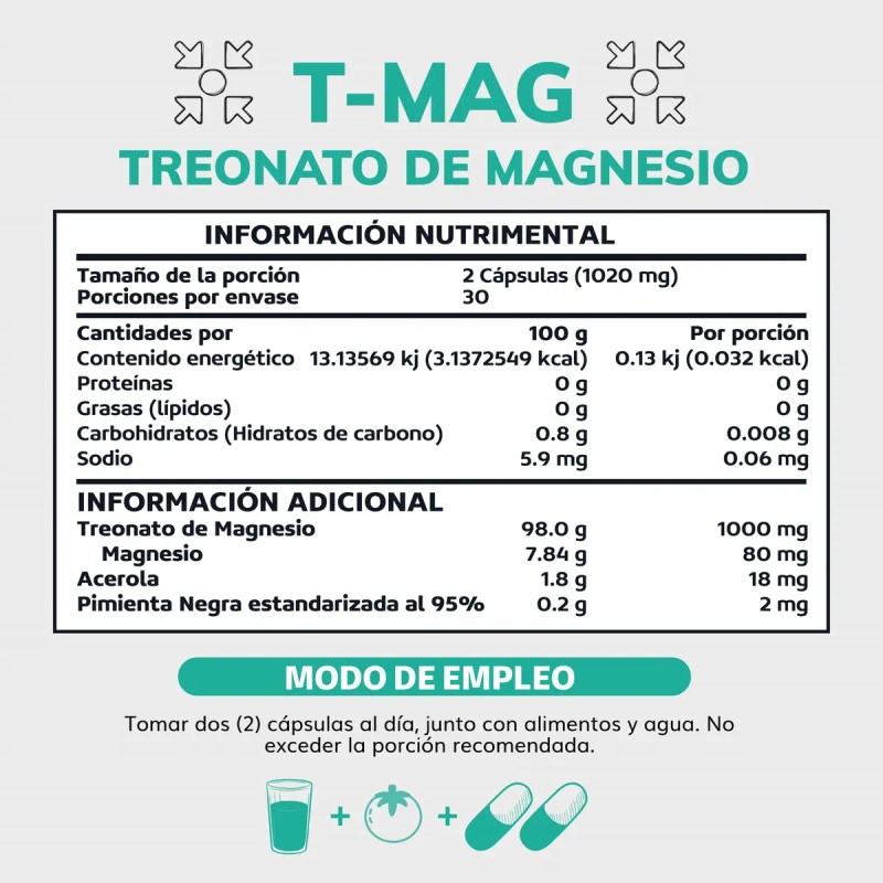 Mag Treonato Magnesio Complex Acerola Piperina Magnesium Threonate Pimienta Negra