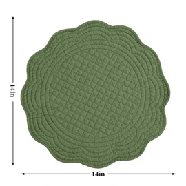 HOMBYS Quilted Placemats Set of 6 Washable Round Placemats for Kitchen Table-100% Cotton Fabric 14 Inch Round Table Mats, Cotton Fabric with Microfiber Filling (14"x14", Emerald Green)