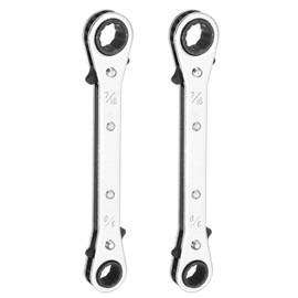 HARFINGTON 2pcs Double Box End Reversible Ratcheting Wrench 3/8" x 7/16" CR-V Steel 180 Degrees SAE Double Head 12-Point 24-Teeth Adjustable Ratchet Gear Socket Spanner, Silver Grey