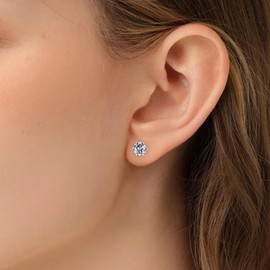 8MM Cubic Zirconia Earrings Studs Hypoallergenic Silver Round Brilliant Princess Cut Clear CZ Stud Earrings for Women