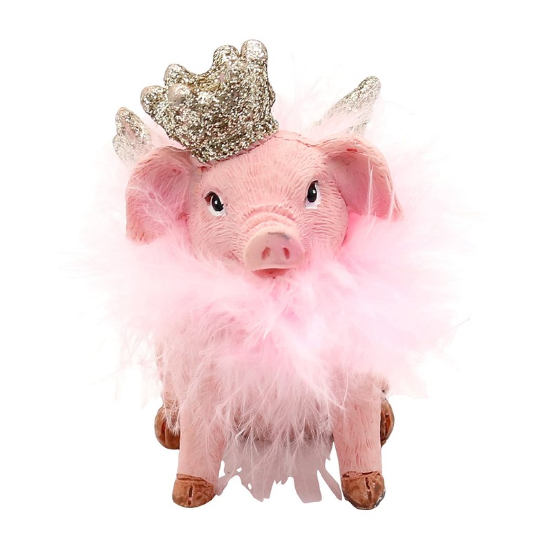 Dekohelden24 Ceramic Decorative Pigs with Crown and Glitter Set of