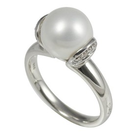 Merii Women's Ring 925 Sterling Silver Rhodium-Plated Freshwater Cultured Pearl White, Cultured pearls, Cultured pearls