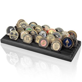 ZAYALI Challenge Coins Display Holder, Solid Wood Challenge Coin Stand, 6 Row Coins Display Holders Shelves, Gift for Husband Father Son Christmas - Black
