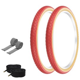 PRO+ Pair of Bicycle TIRE 24" X 1.75" RED/Gum SIDEWALL COMP III Tread (2) Tires W/Tubes & Rim Strips BMX Bike P-104A