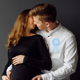 Blue Man Behind The Bump Funny Baby Shower Button for Daddy to Be Ribbon | Baby Shower Party Decorations Gifts Supplies Fun Dad to Be Badge Baby Gender Reveal Ideas New Father Favors Pin Boy Girl Pins