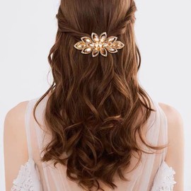 EVER FAITH Hair Clip Wedding Prom Gorgeous Marquise Austrian Crystal Flower Leaf Hair Accessories for Women Brown Gold Tone, Crystal, No gemstone