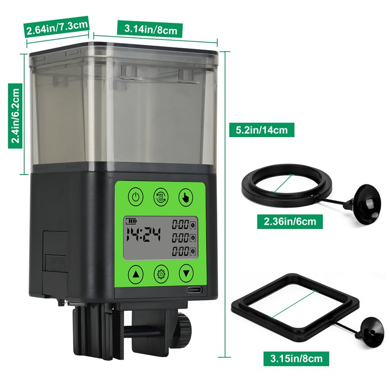 Lychee Automatic Fish Feeder - USB Rechargeable 320ML Large Capacity