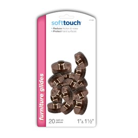 SoftTouch 4770195N Nail-On, Heavy Duty Felt Pads For Wood Furniture & Hard Surfaces Value Pack (20Piece) - Round 1 inch In & 1.5 inch In 20 Pc, Brown