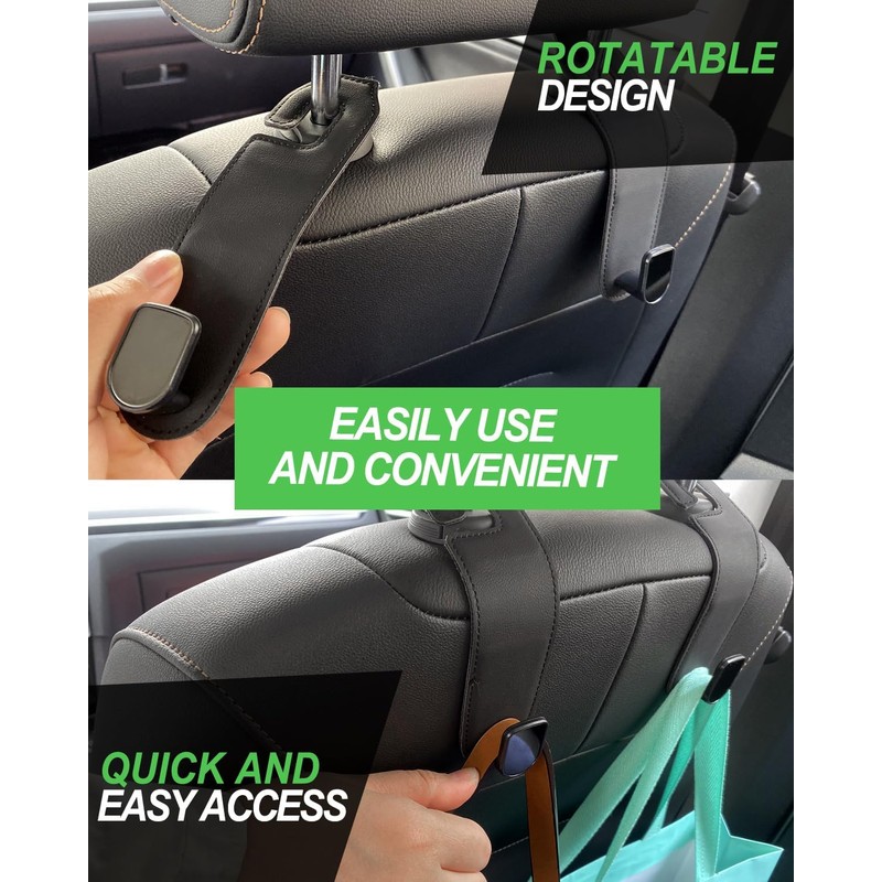 Teoenix Car Seat Headrest Hook, 2 Pack Leather Car Purses