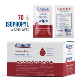 Hand Sanitizing Wipes Travel Size by Singular Wipes –30ct Individually Wrapped | Fragrance-Free, Moisturizing, 70% Isopropyl Alcohol Wipes | Travel, Home, Office, Daily Use | Made in USA