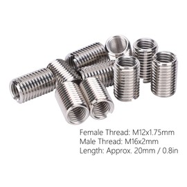 Pack of 10 Reducing Nuts with Threaded Insert, M12 x 1.75 Female Thread and M16 x 2 20 mm Male Thread Stainless Steel Repair Insert Nut Conversion Kit