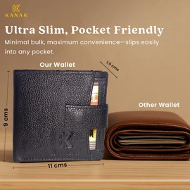 KANAK Easy Access Slim Men’s Wallet with Lock – Genuine Leather RFID Blocking Bifold Wallet with Secure Closure, Card Slots & ID Windows – Slim Yet Spacious Design for Travel & Daily Use (BLACK)