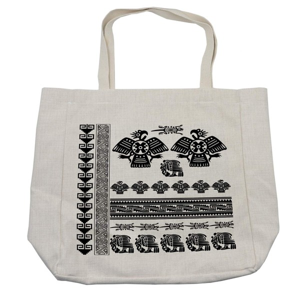 Lunarable Aztec Shopping Bag, American Ornaments Wildlife Animal Birds Lizards