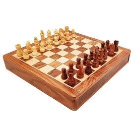 Sharvgun Tournament Wooden Chess Set 10" X 10" Inches Chess Board Games with Magnetic Chessman Storage Compartment for Chesspiece for Boys, Girls and Adult Strategy