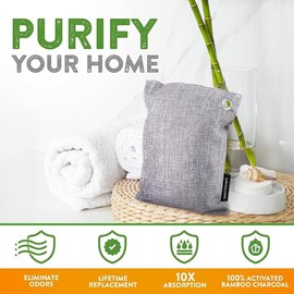 Charcoal Odor Absorber for Strong Odor (Large, 4 Pack, 200G Each), Bamboo Air Purifying Bag, Activated Charcoal Odor Absorber for Closet, Shoe, Car, Basement Musty Odor Eliminator Deodorizer Room Pet