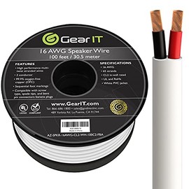 16 AWG CL2 OFC in Wall Speaker Wire, GearIT Pro Series 16 AWG Gauge (100 Feet / 30.48 Meters/White) OFC Oxygen Free Copper UL CL2 Rated in-Wall Speaker Wire Cable for Home Theater and Car Audio