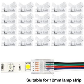 Lunpog Pack of 20 LED Strip Connectors, 5-Pin 12 mm, LED Solderless Strip Connector, 5-Pin Connection Cable Connector, for 12 mm Wide LED Strip