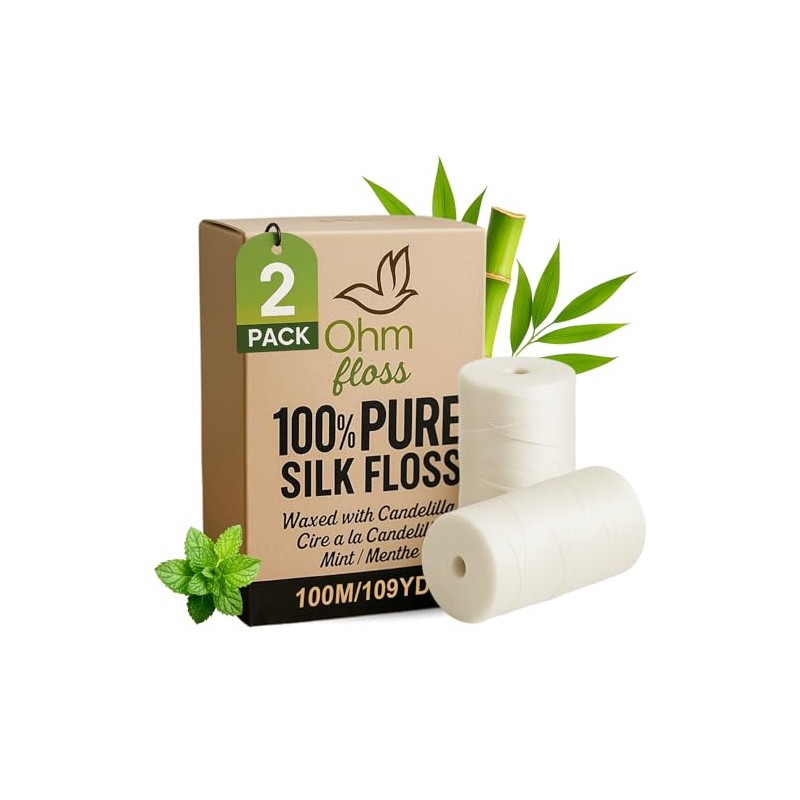 OhmFloss - Hilo dental biodegradable con soporte rellenable de bambú
