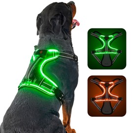 Light Up Dog Harness No Pull LED Dog Harness with Soft Handle Rechargeable Lighted Dog Harness for Medium Dogs(Reflective,Adjustable,Lightweight)