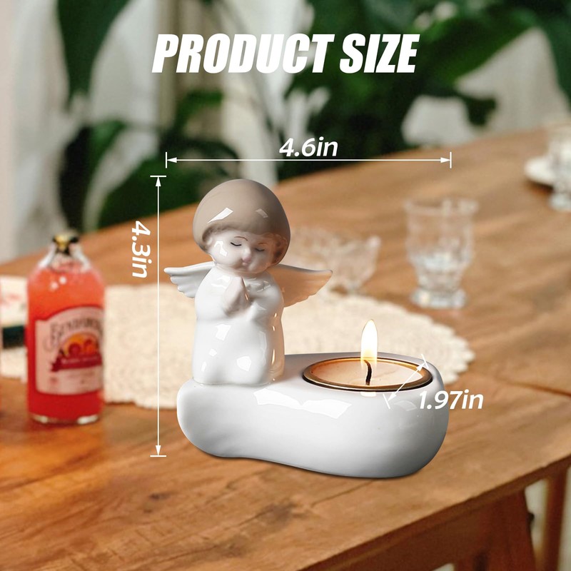 Tealight Candle Holder, Ceramic Angel Candle Holder for Table Display,