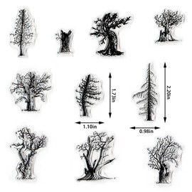 ALIBBON 10 Fall Trees Clear Stamps for Card Making and Photo Album Decorations, Autumn Tree Background Clear Stamps Forest Transparent Silicone Rubber Stamps for Card Making and DIY Scrapbooking