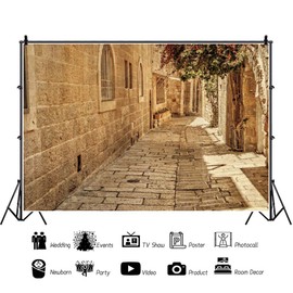 Canessioa Jerusalem Street Backdrop Ancient Stone Wall Background Old Town Street Background Israel Street Backdrop Baby Shower Wedding Background Town Travel Party Background Studio Props 10x8ft